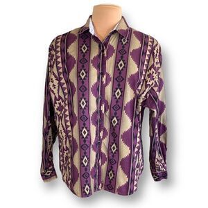 Vintage Roper Shirt Purple Tan Southwestern Oversized Striped Tribal Aztec Print